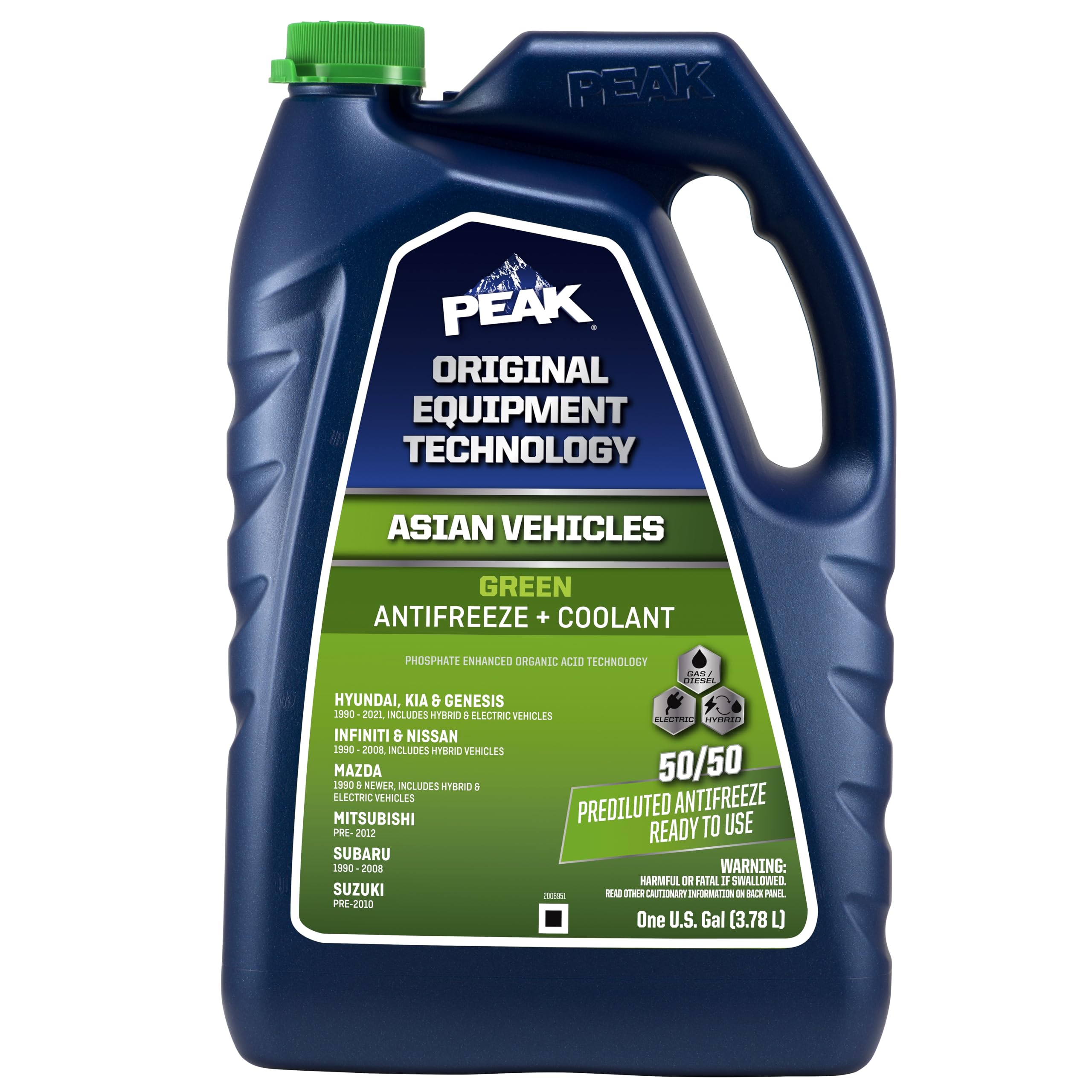 PEAK OET Extended Life Green 50/50 Prediluted for Asian Vehicles