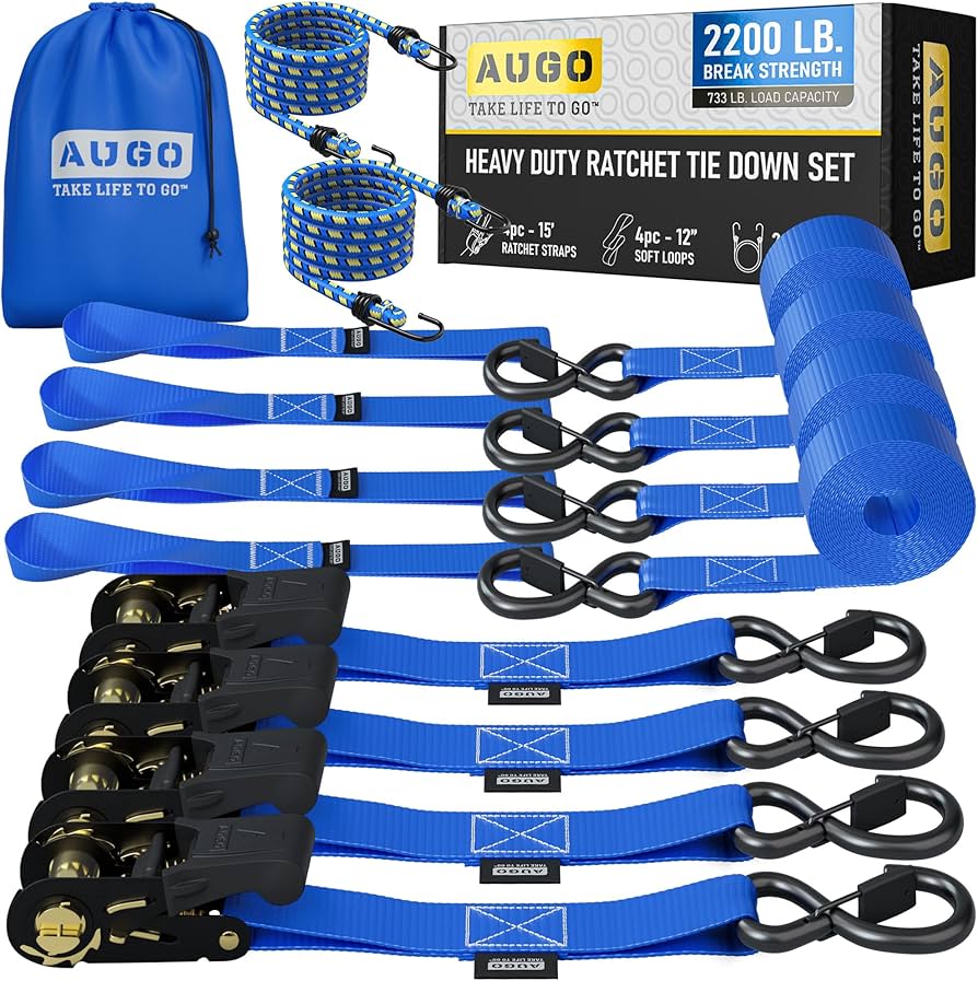 Augo 2 inch x 27 foot Ratchet Straps 4-Pack
