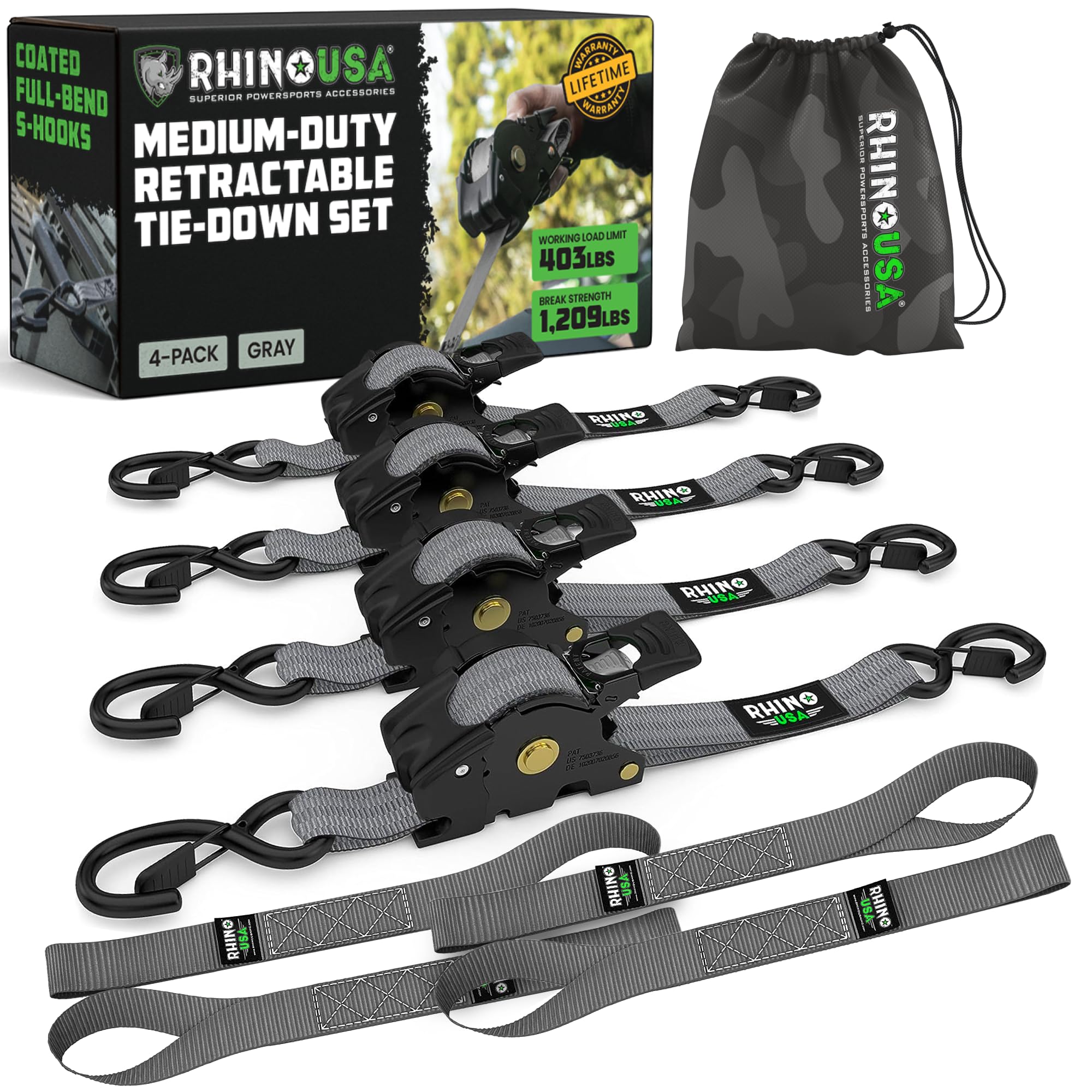 Rhino USA 2 inch x 27 foot Ratchet Straps 4-Pack